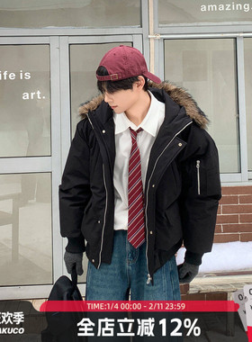 白口阳【雪国日记】怕冷星人_毛领保暖派克服棉衣外套加厚连帽男