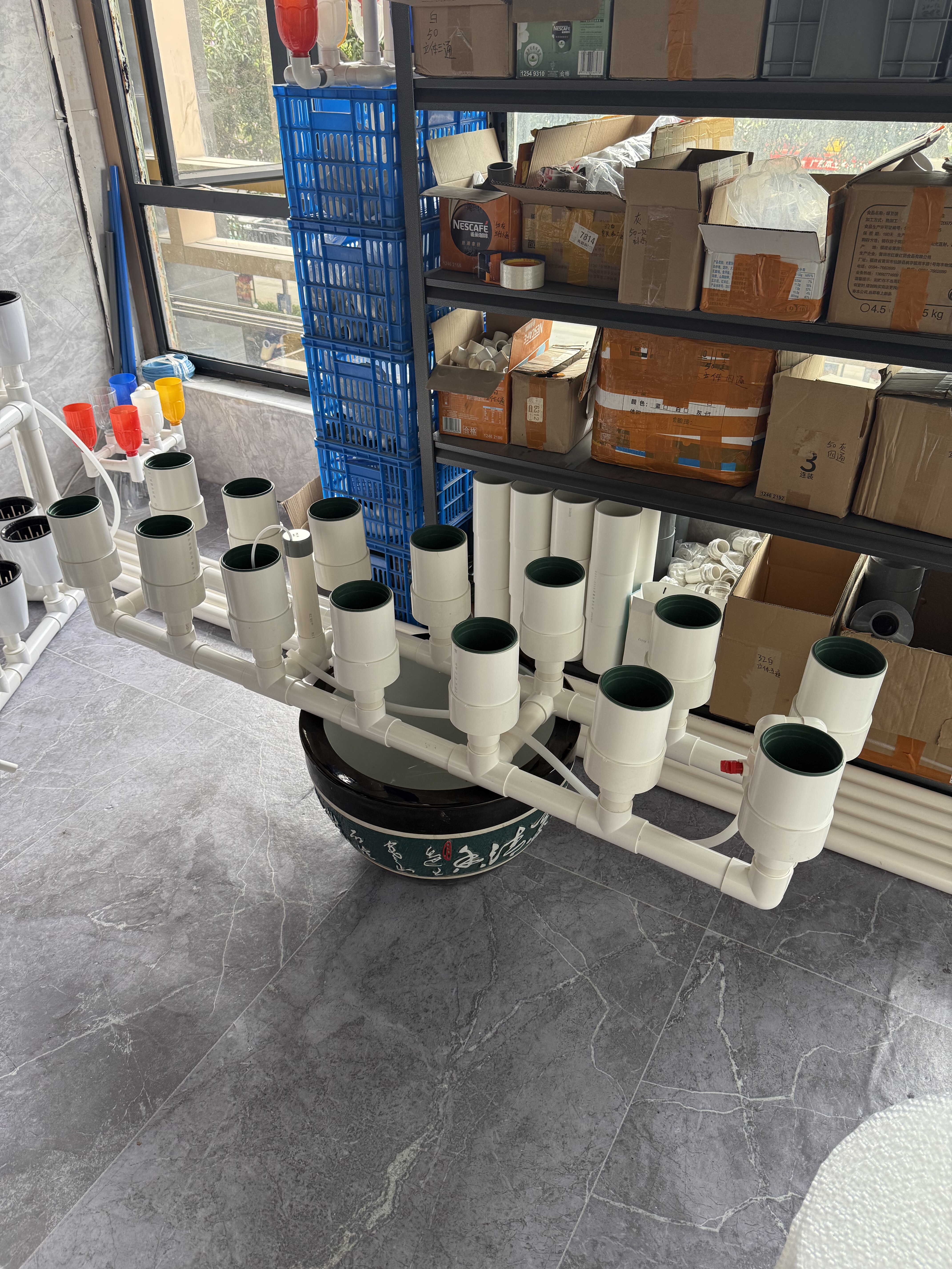 定制双进双出110管潮汐杯鱼菜系统14孔50管水路给水管搭配过滤箱