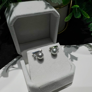 【秘境珠宝】平衡木天然海水珍珠耳钉AKoya真多麻色时尚经典百搭