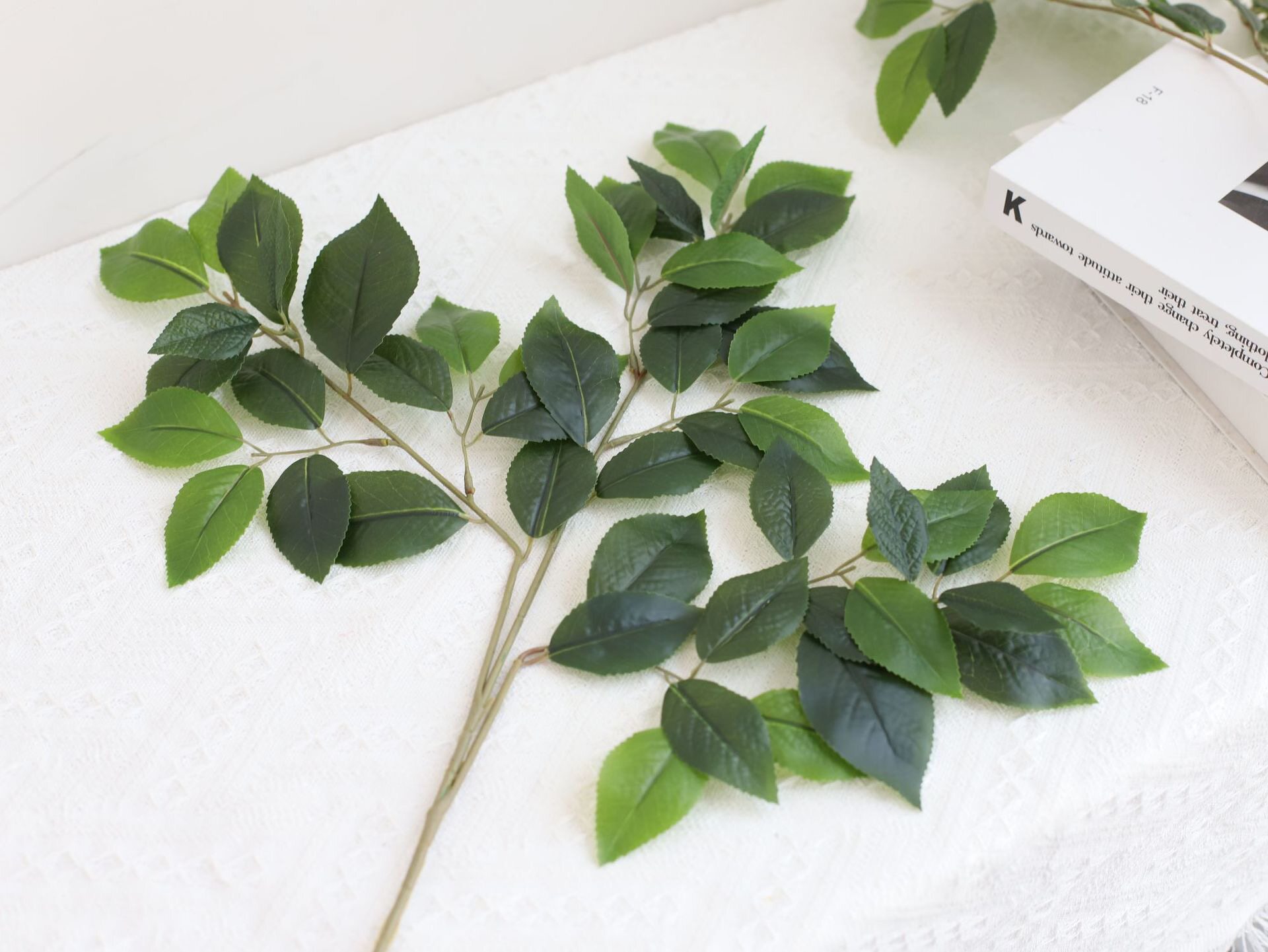 单支仿真茶树叶茶花叶仿真植物绿叶子塑料假树叶假树枝装饰绿叶子