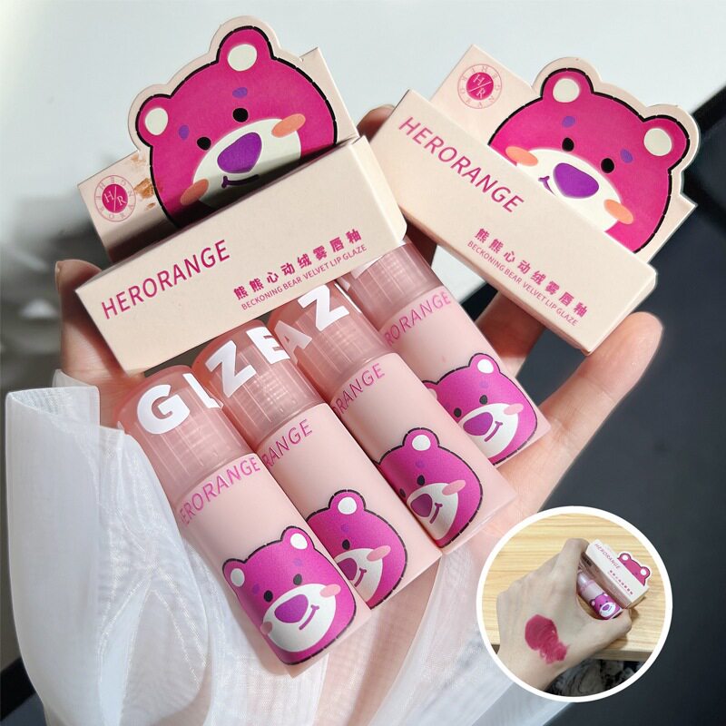 HERORANGE~熊熊心动绒雾唇釉雾面丝绒唇泥哑光显白口红女学生平价