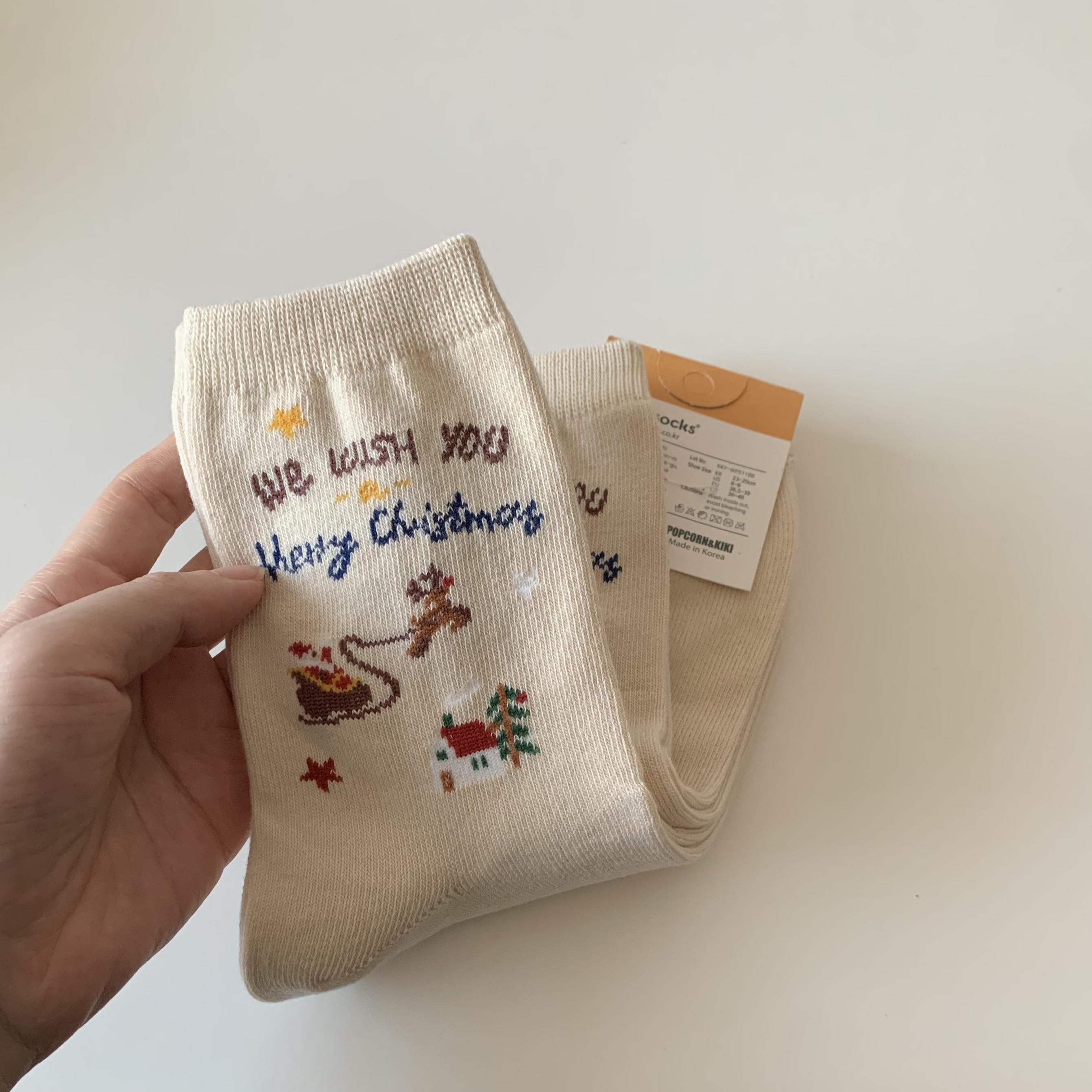 祝你圣诞快乐呀韩国进口米白色袜