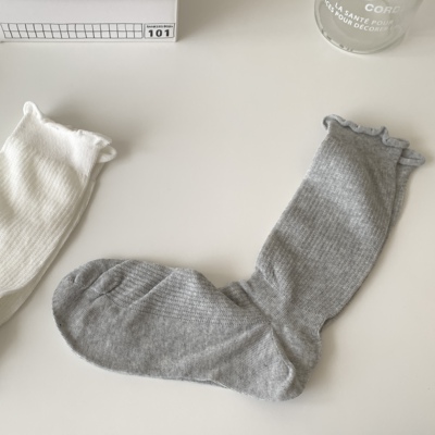夏季薄款透气网眼中筒袜子女卷边堆堆袜女袜基础百搭纯色