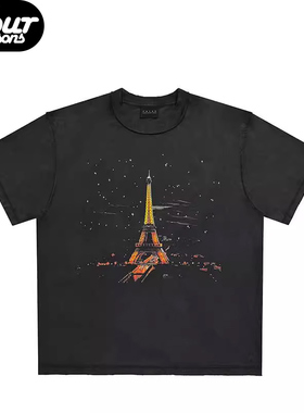 【四季】False Perception埃菲尔铁塔水钻星空巴黎夜景夏短袖T恤