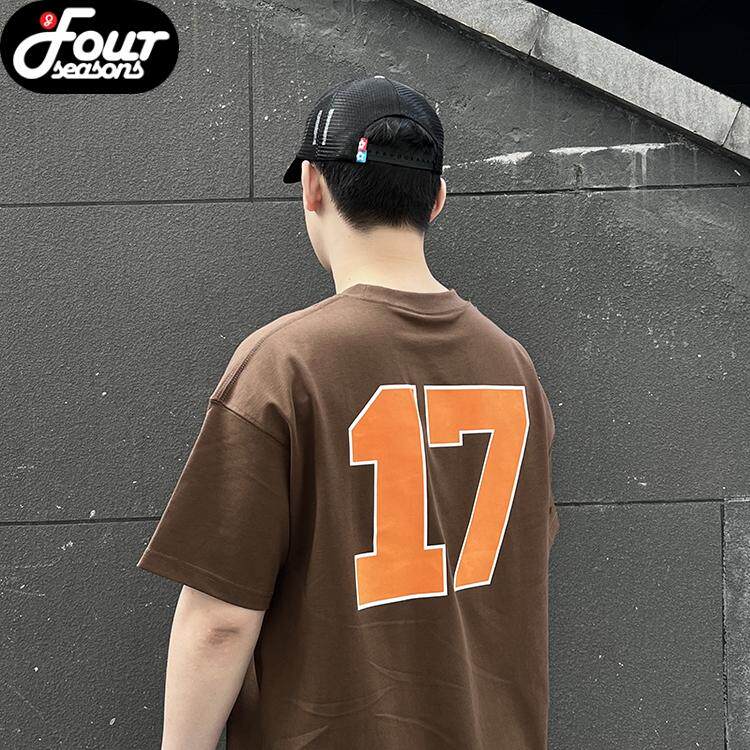 Vandy ThePink 24ss 棕色号码17数字印花 宽松短袖T恤 美式复古潮