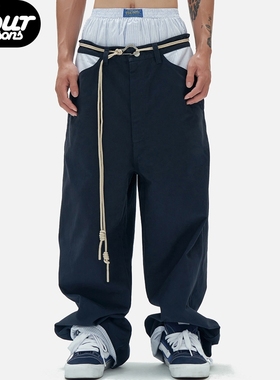 四季Epide prefab滑板裤长裤宽松复古格纹条纹拼接折脚街头Chino