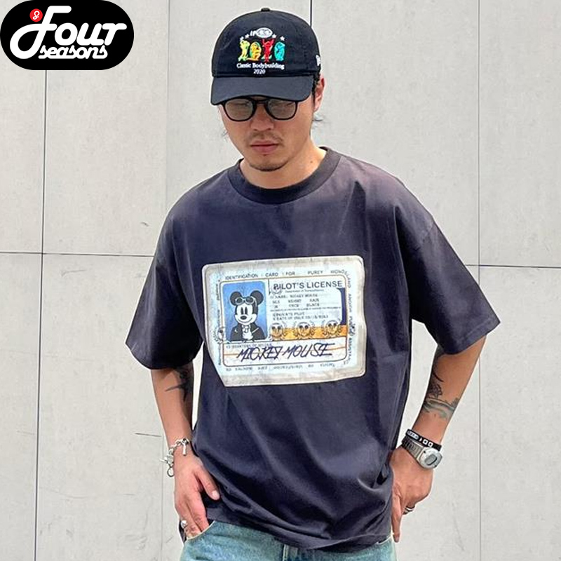 Purey短袖T恤衫米奇飞行执照印花