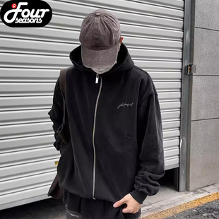【四季】Askyurself 签字刺绣水洗感做旧双拉链连帽卫衣外套帽衫