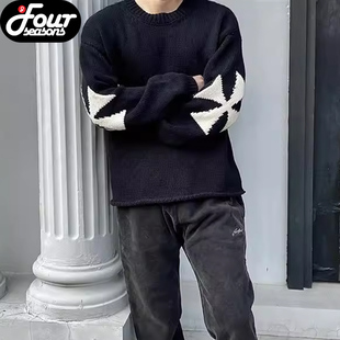 【四季】Askyurself Sweater 手袖十字针织衫打底衫圆领套头毛衣