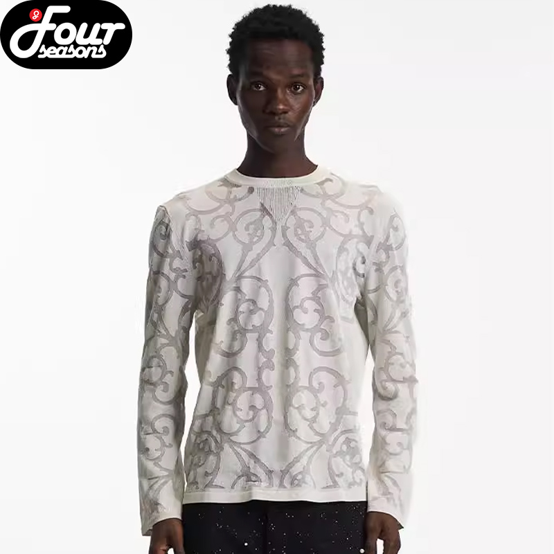 BORC烧花藤蔓镂空长袖T恤