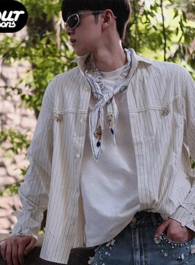 【四季】Orison Morgana 条纹衬衫珍珠水钻木槿花搭片老钱风衬衣