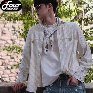 【四季】Orison Morgana 条纹衬衫珍珠水钻木槿花搭片老钱风衬衣