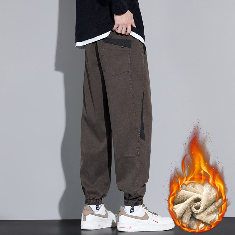 保暖加绒撞色束脚裤男工装宽松大码哈伦运动休闲裤3509Rp52常规40，男装棉衣，星座223-1（原星座201）