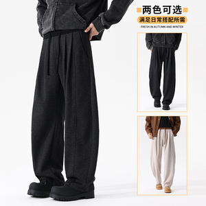 冬季潮牌雪尼尔弯刀休闲裤男醋酸棉羊毛人字纹直筒阔腿裤H809/p65图片