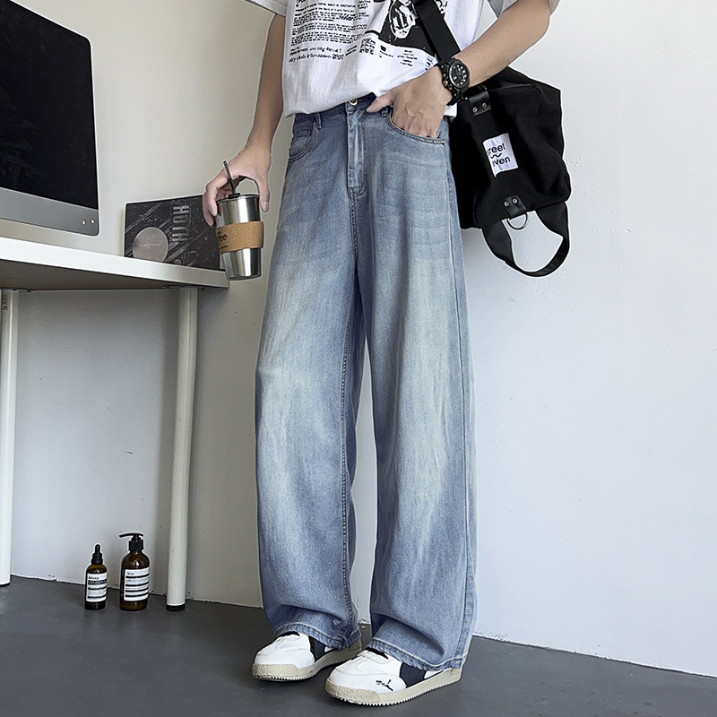2025夏季薄款天丝牛仔裤男ins慵懒风垂感宽松直筒冰丝裤k105/p48,男装牛仔裤,星座223-1（原星座201）