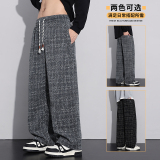 小香风格纹加厚雪尼尔休闲卫裤男女格子大码宽松灯芯绒裤H808/p45，男装休闲裤，星座223-1（原星座201）