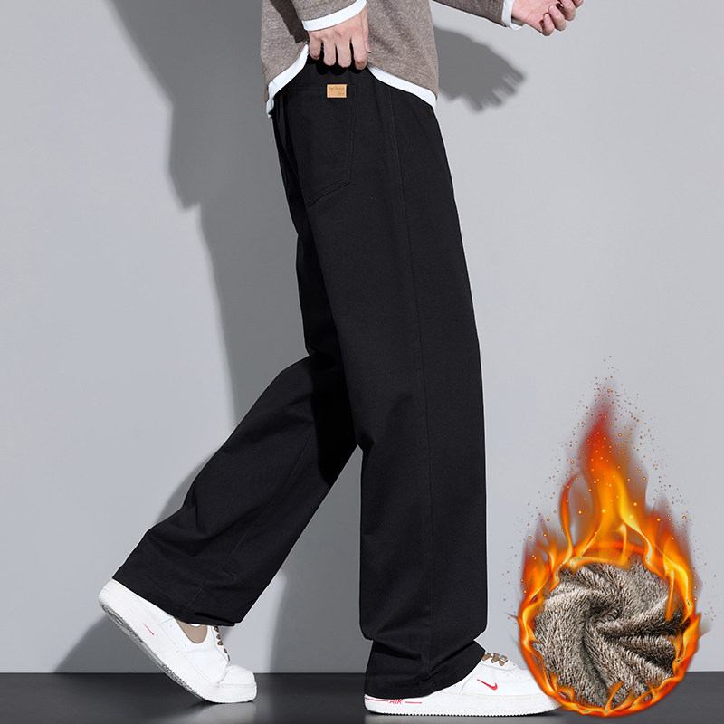 保暖美式休闲裤男cleanfit纯黑色百搭直筒西裤8201R加绒p55常规45,男装西裤,星座223-1（原星座201）