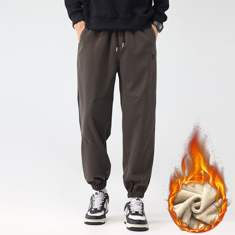 加绒加厚拼接束脚裤男潮牌工装大码哈伦运动休闲裤3509Rp52常规40，男装工装外套，星座223-1（原星座201）