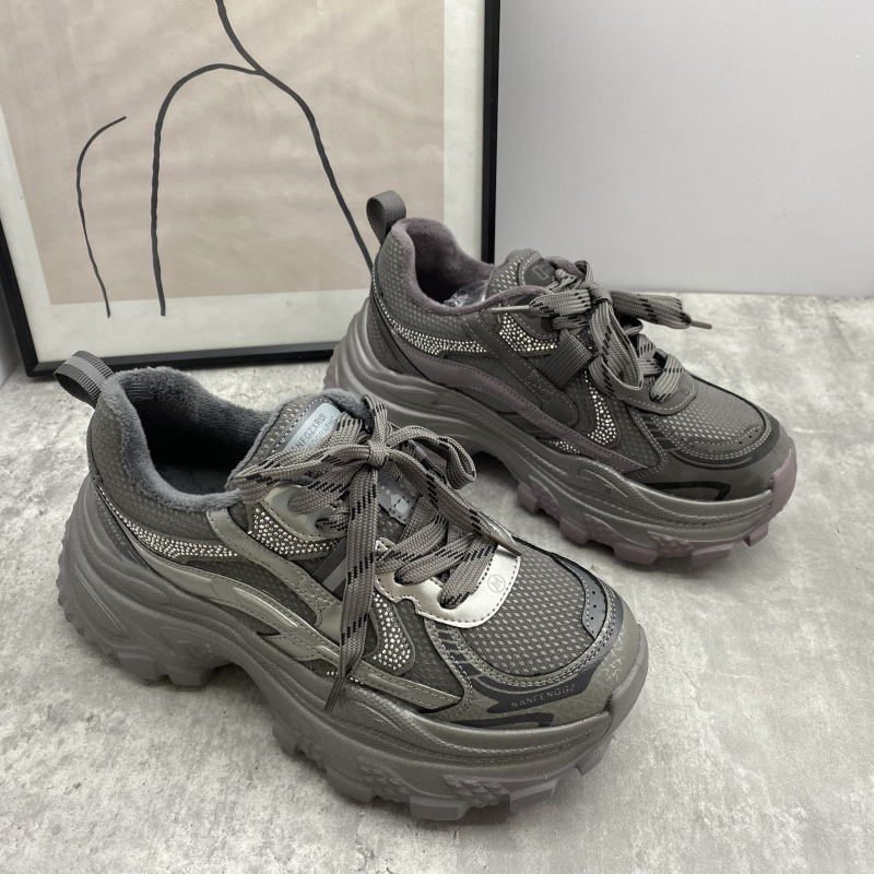 25秋冬厚底复古老爹鞋女百搭增高休闲运动鞋松糕底显高加棉鞋女