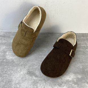 2025秋季新款套脚女鞋圆头平底勃肯鞋女百搭舒适休闲加绒女鞋