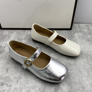 春季复古风方头玛丽珍鞋女搭扣平跟魔术贴搭扣舒适百搭单鞋女