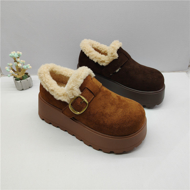 25韩版毛绒勃肯鞋女厚底增高皮带扣一脚蹬保暖加绒棉鞋女