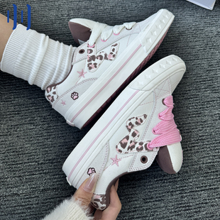 顽刻ollieskate白粉豹纹贝果鞋冬季BAKE低帮男女W软底面包鞋板鞋