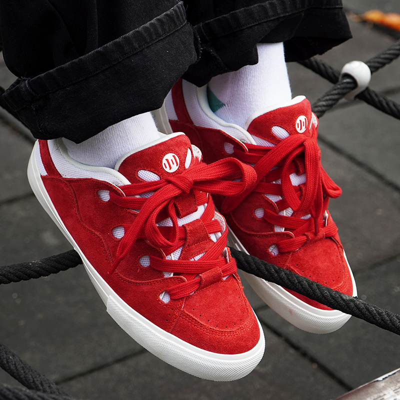 顽刻ollieskate面包鞋红白色拼色复古拼接BAKE秋冬男女国潮滑板鞋