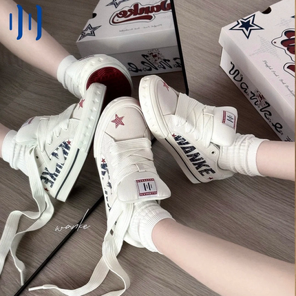 顽刻ollieskate美式复古涂鸦贝果W软底复古学生男女国潮面包板鞋