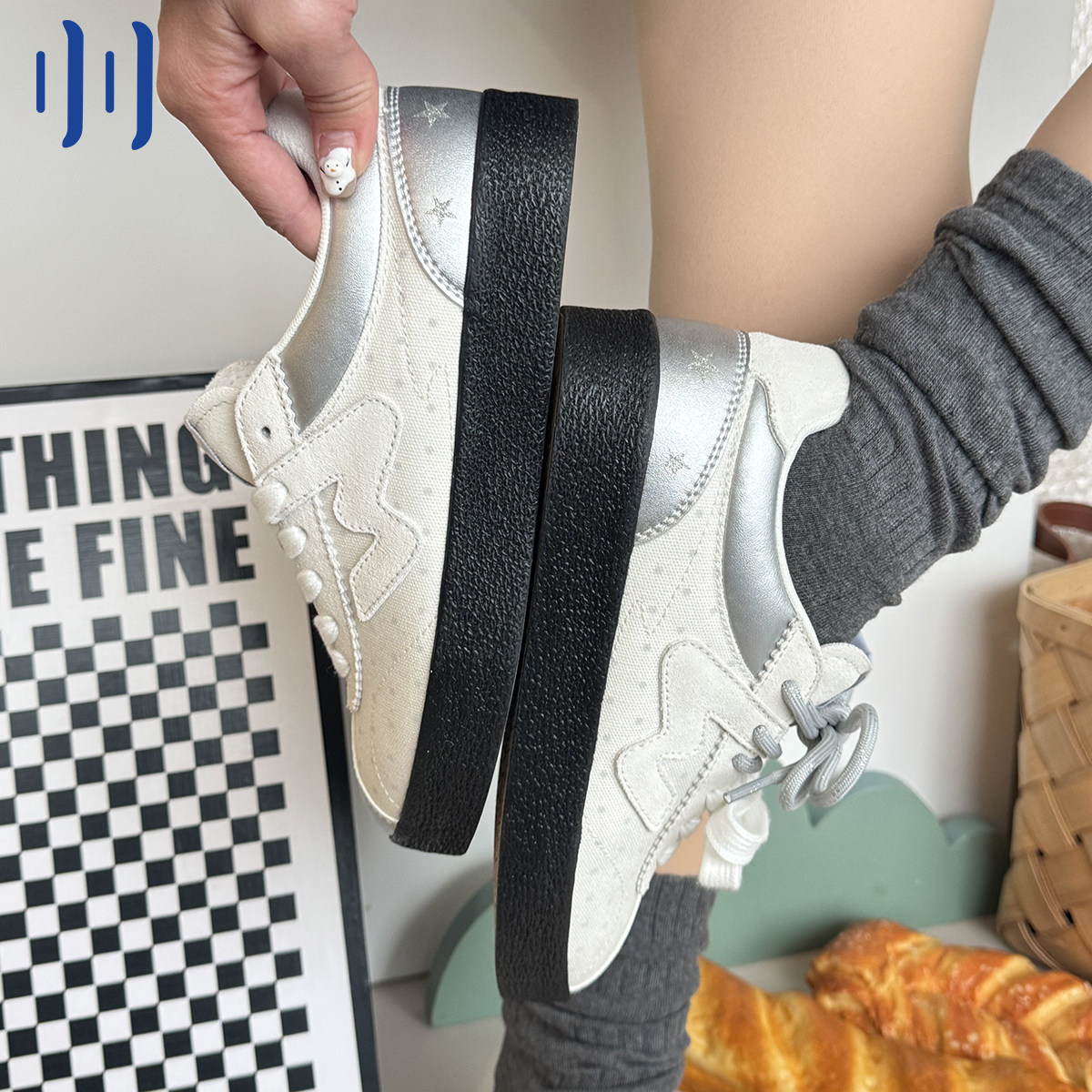 顽刻ollieskate白银拼色波点生胶底W系列春季男女国潮德训滑板鞋