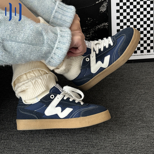 顽刻ollieskate深蓝色配色生胶底W系列春季男女国潮德训滑板鞋
