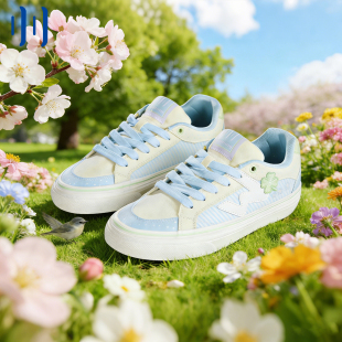 顽刻ollieskate四叶草配色春季 校园风W系列低帮男女国潮滑板鞋