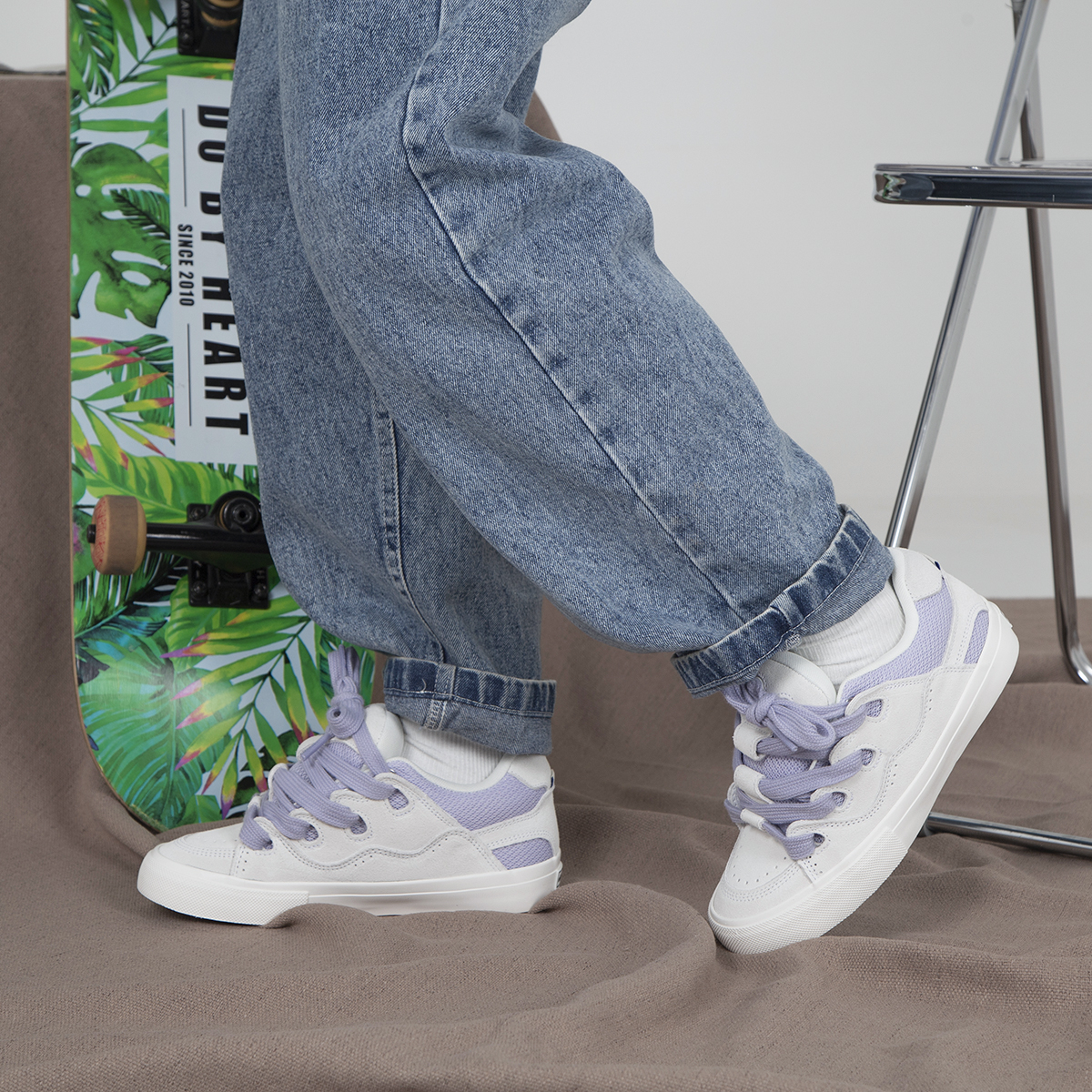 顽刻ollieskate白紫拼色面包鞋潮