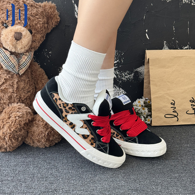 顽刻ollieskate贝果豹纹印花春季BAKE休闲低帮W软底男女面包板鞋