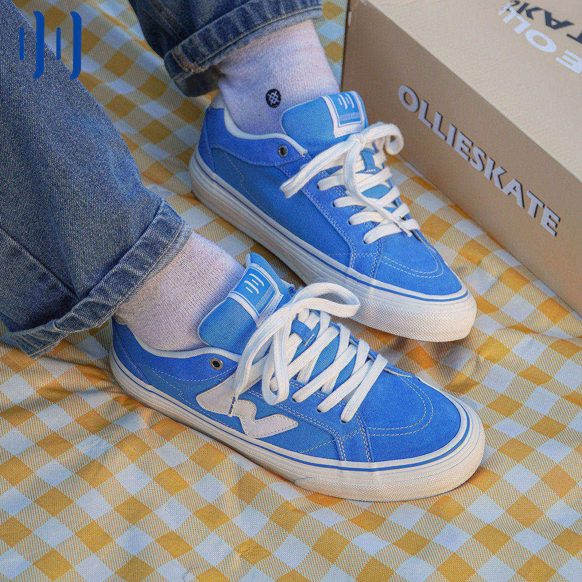 顽刻ollieskate天蓝色春季校园风W系列帆布低帮男女国潮滑板鞋