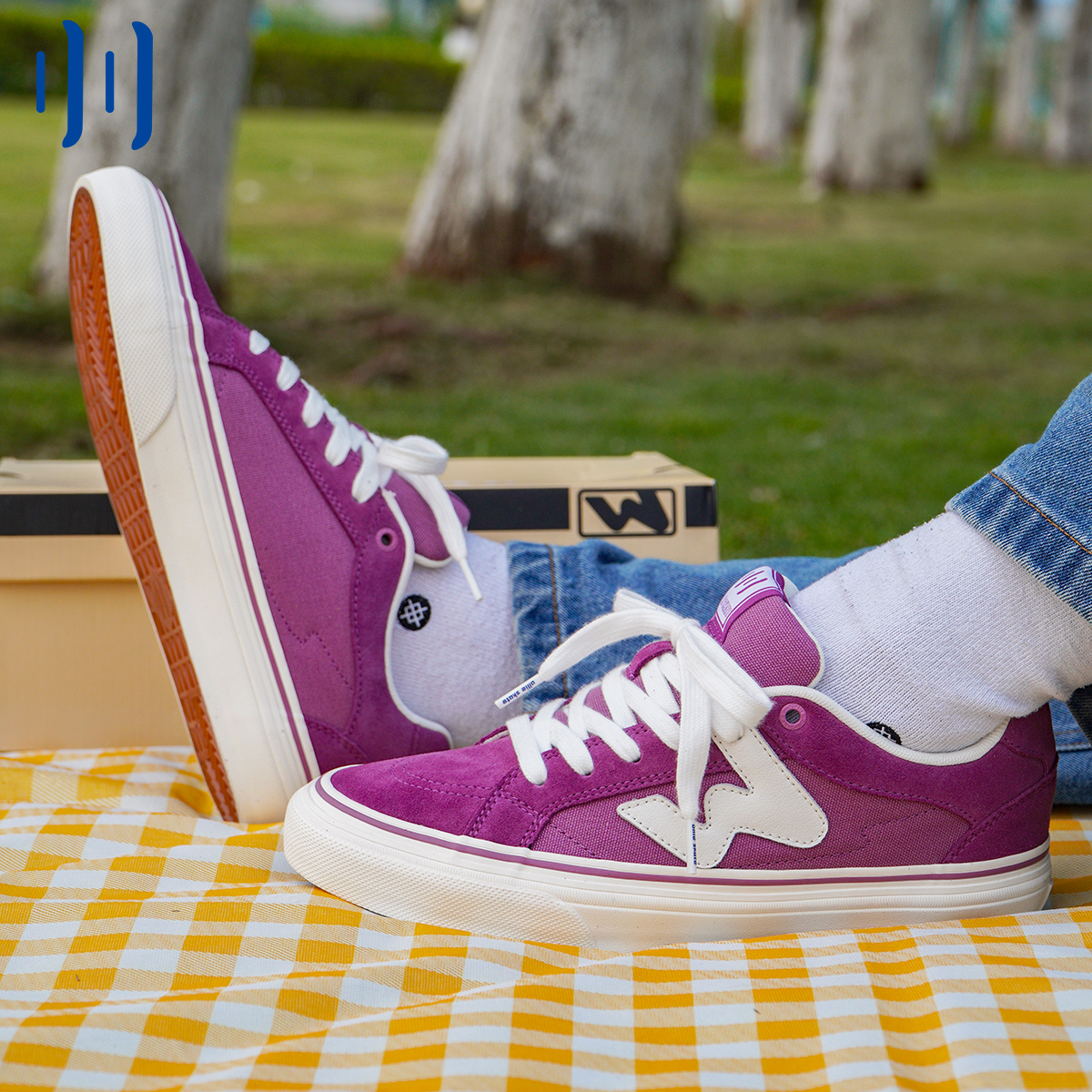 顽刻ollieskate淡紫色春季校园风W系列帆布低帮男女国潮滑板鞋