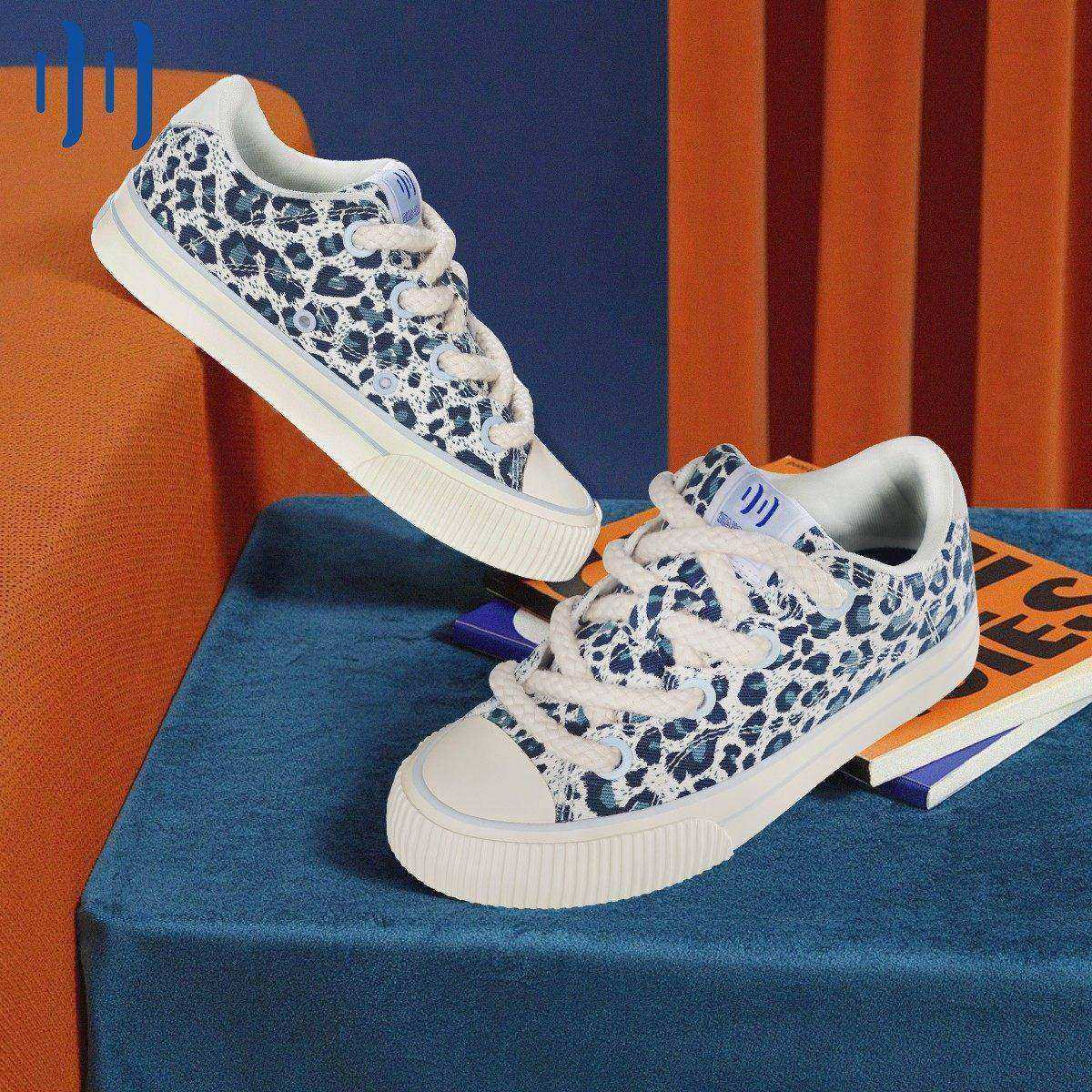 顽刻ollieskate深蓝豹纹米白色校园风帆布拼接休闲男女国潮滑板鞋,流行男鞋,休闲板鞋,淘宝优惠券,粉丝福利购,淘宝优惠卷