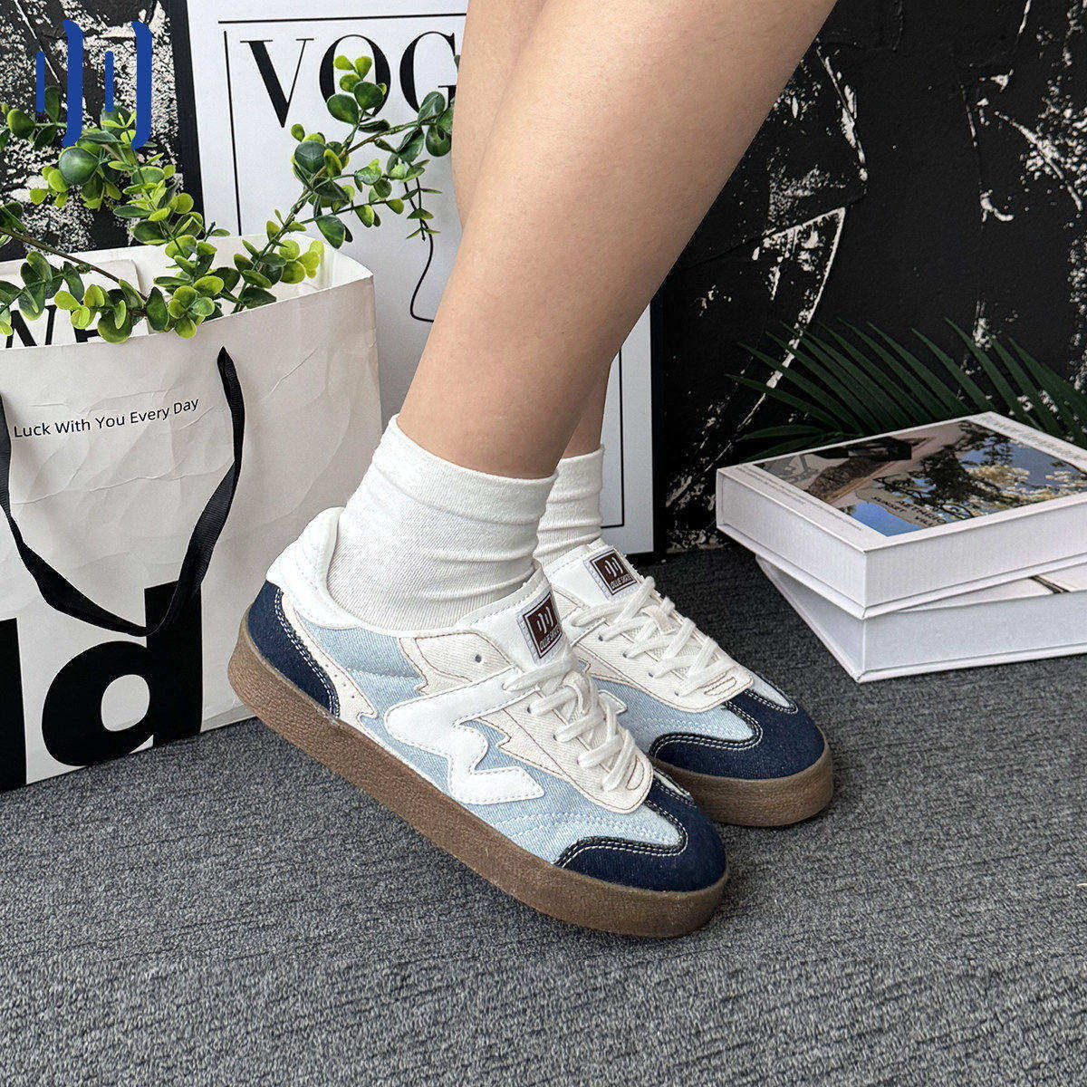 顽刻ollieskate牛仔蓝配色皮质生胶底W系列男女国潮德训滑板鞋,流行男鞋,休闲板鞋,淘宝优惠券,粉丝福利购,淘宝优惠卷