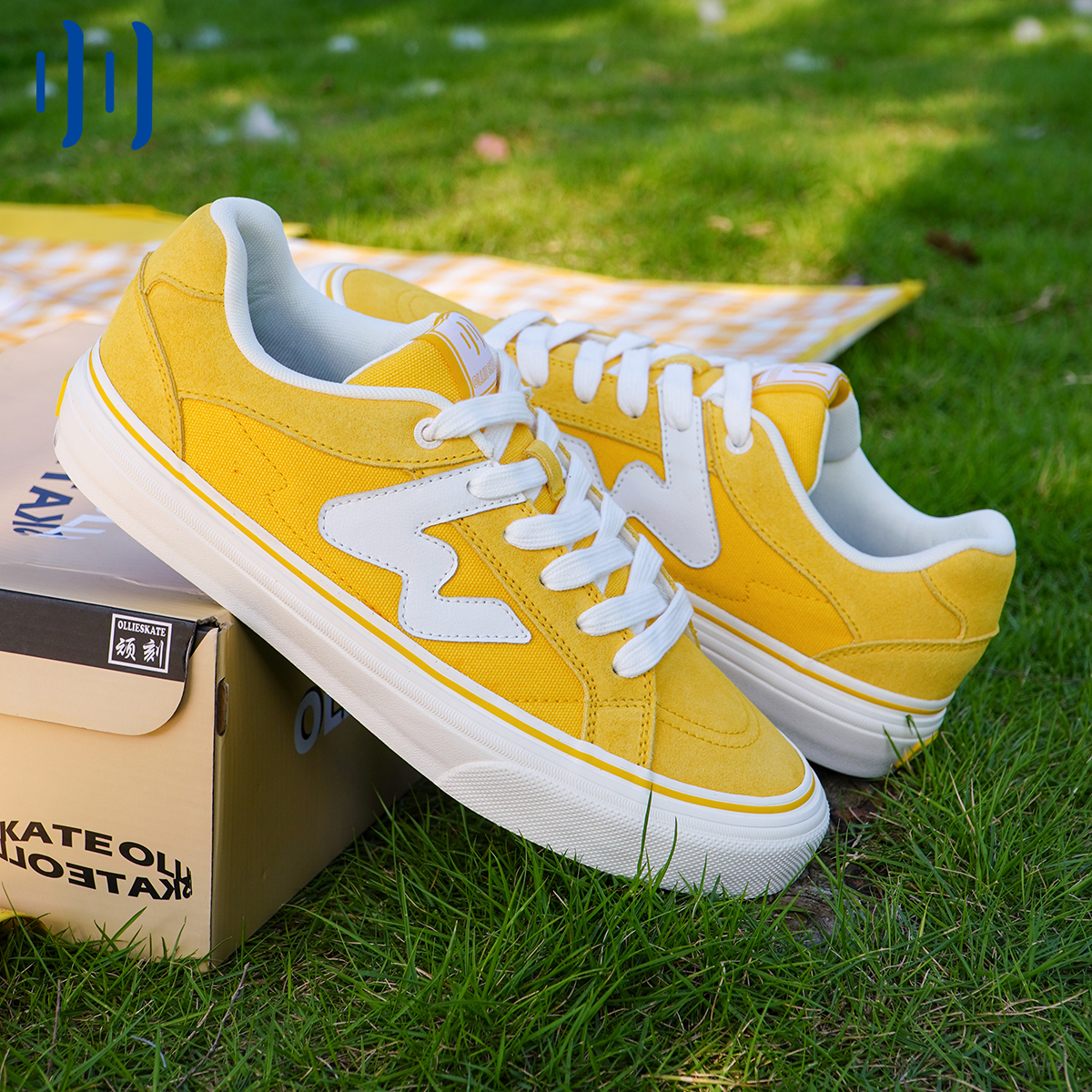 顽刻ollieskate明黄色春季校园风W系列帆布低帮男女国潮滑板鞋