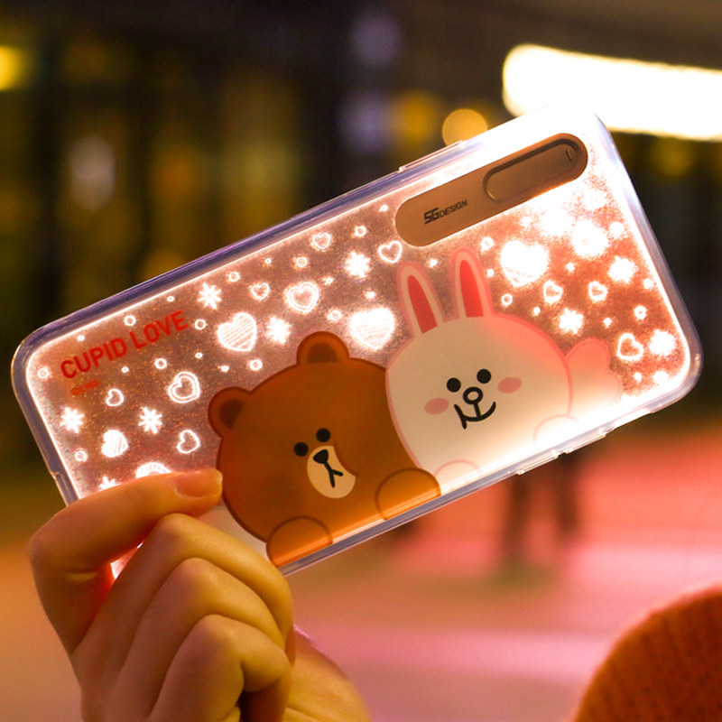 line布朗熊iPhone xr手机壳苹果x来电闪xs情侣iPhonexr镭射闪粉女