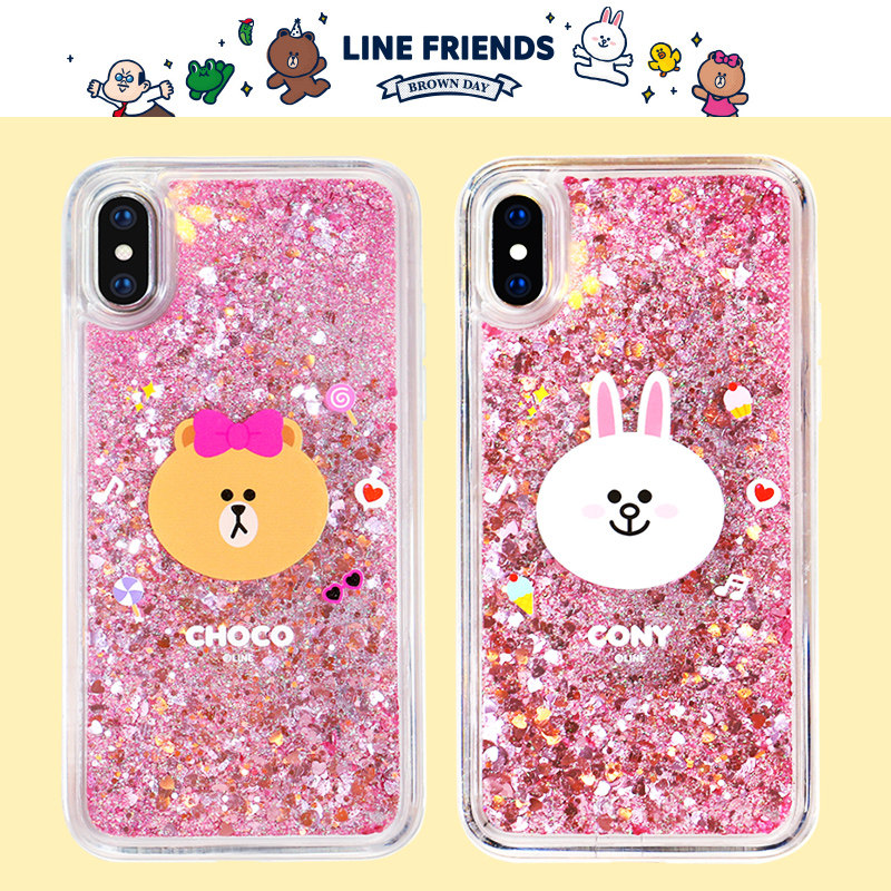 line布朗熊iphone11promax手机壳流沙苹果x创意xs全包7潮牌8女xr