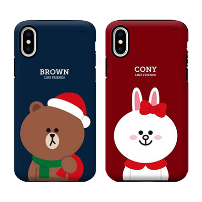 韩国line friends新款iphoneX手机壳8红色苹果xs双层女防摔7Plus