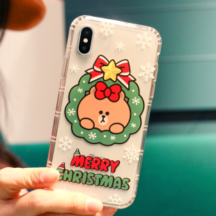 【福利款】line布朗熊iphonex手机壳苹果8plus透明可挂绳7p女xs可妮兔子兔年新年红色喜庆立体气囊防摔女