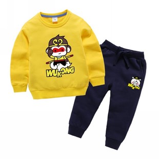 纯棉童装春秋季新款男女童悟空美猴王猪八戒卡通儿童卫衣卫裤套装