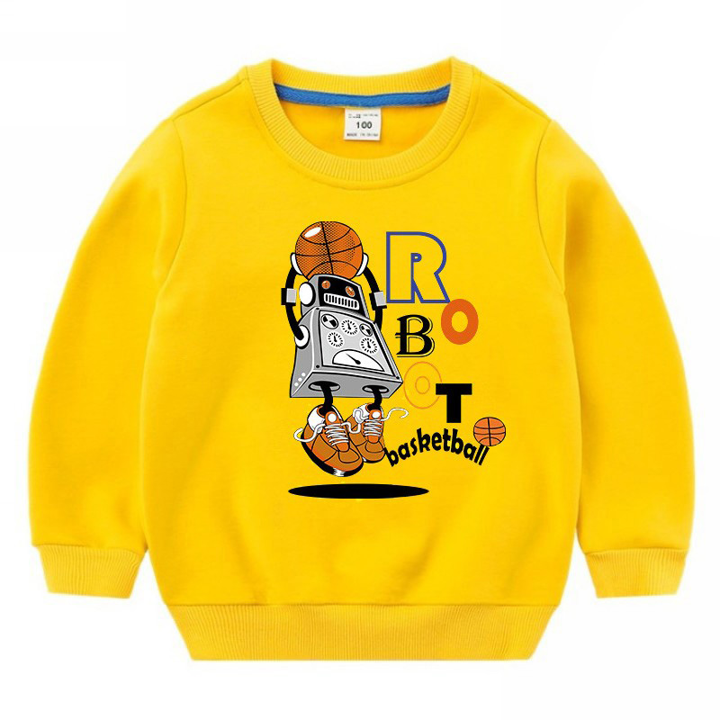 纯棉童装春秋新款男女童机器人篮球足球印花卡通上衣儿童加绒卫衣