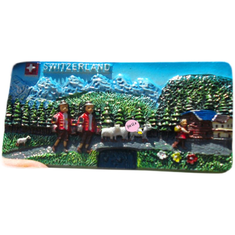 SWITZERLAND LOCAL PURCHASE OF REFRIGERATOR MAGNETS SWITZERLAND SNOW MOUNTAIN SCENERY ALPINE TROMBONE TWO MODELS