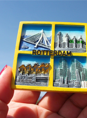 荷兰当地购买冰箱贴 HOLLAND ROTTERDAM 鹿特丹 经典景观四格画式