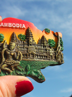 世界旅游纪念冰箱贴 柬埔寨 CAMBODIA地图形 吴哥窟 世界文化遗产