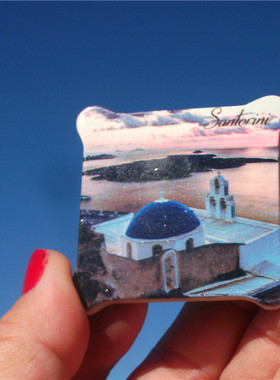 希腊当地冰箱贴 圣托里尼 蓝色教堂 陶瓷贴 GREECE MAGNET