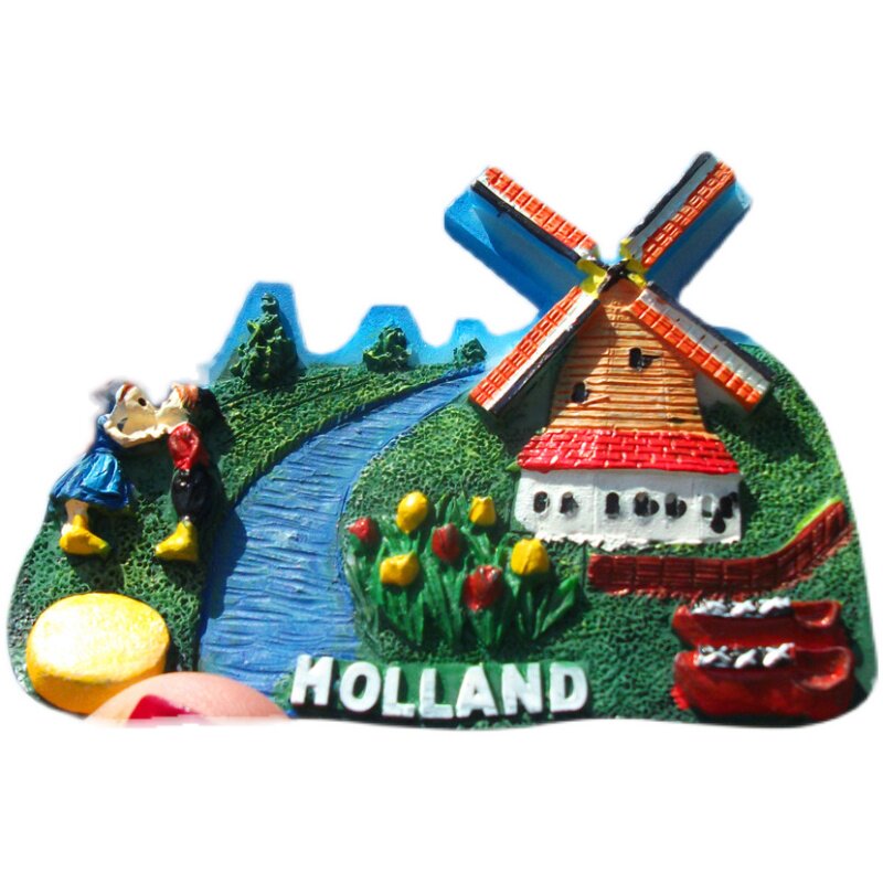 LOCAL FRIDGE MAGNET IN THE NETHERLANDS HOLLAND FOUR TREASURES WINDMILL WOODEN SHOES TULIP CHEESE LITTLE COUPLE